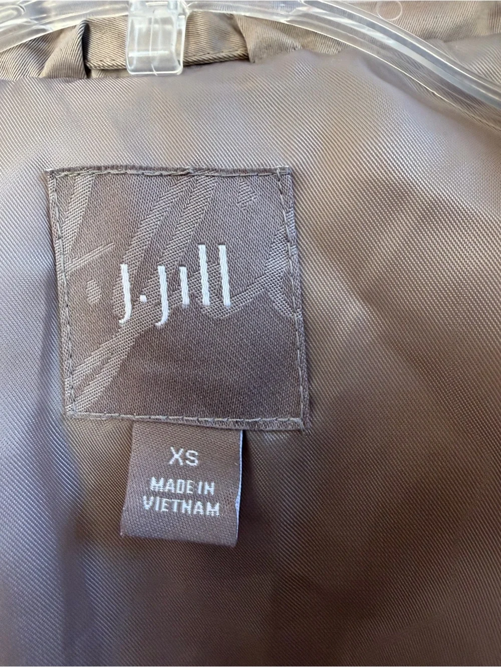 J Jill taupe puffer down fill adjust waist straps parka